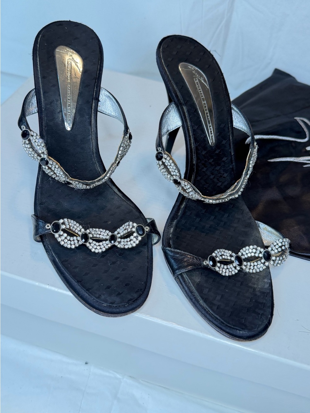 Giuseppe Zanotti Black Rhinestone & Pearl-Style Embellished Sandals